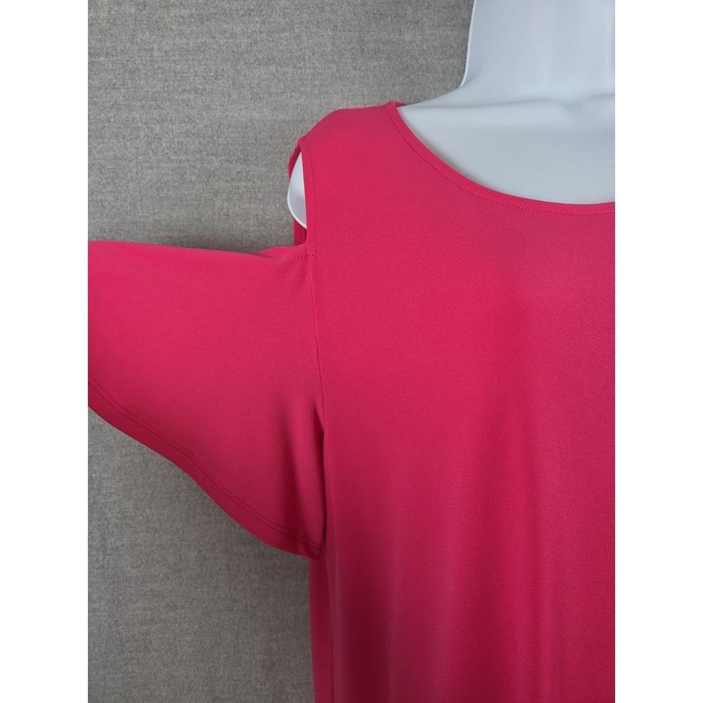Chicos 2‎ Cold Shoulder Top Womens L Hot Barbie Pink Hi Low Liquid Knit Flowy - Picture 2 of 6